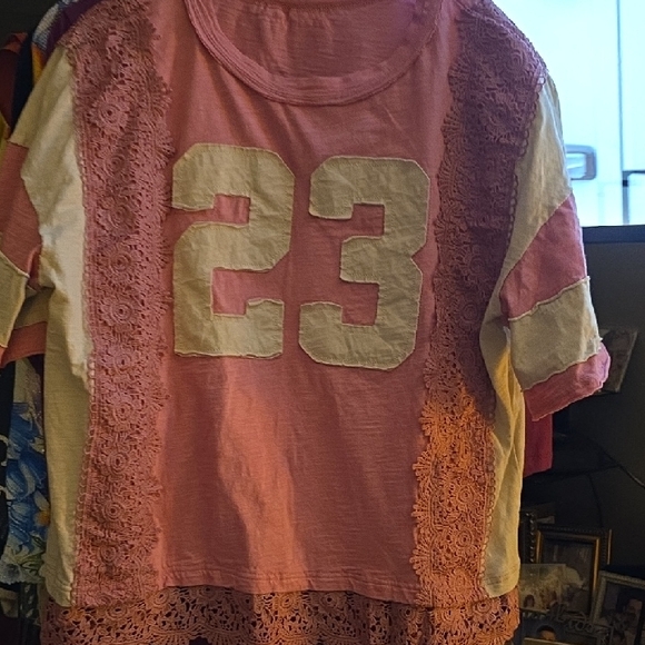 Pink Lace Shirt with Number Design Pol - Picture 1 of 3